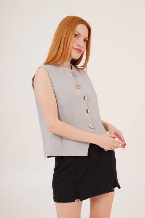 Shiny Button DetailedWholesale Vest - Lustrin - Globality Store - Women Clothes Wholesale Turkey
