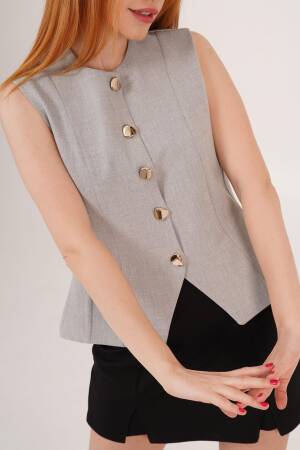 Shiny Button DetailedWholesale Vest - Lustrin - Globality Store - Women Clothes Wholesale Turkey