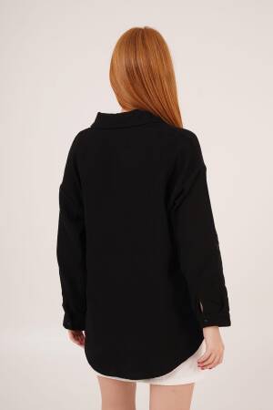 Linen Look Slippery Fold Sleeve WholesaleShirt - Lustrin - Globality Store - Women Clothes Wholesale Turkey