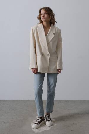 Oversize Blazer Jacket - Stone - Reyon - Globality Store - Women Clothes Wholesale Turkey