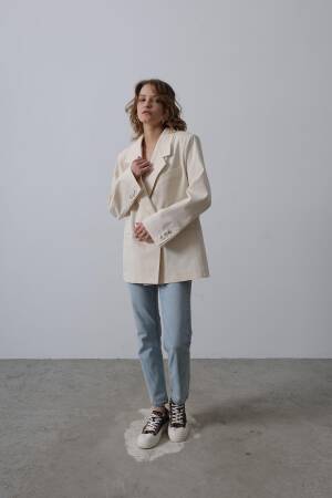 Oversize Blazer Jacket - Stone - Reyon - Globality Store - Women Clothes Wholesale Turkey