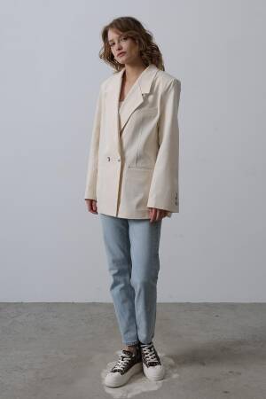 Oversize Blazer Jacket - Stone - Reyon - Globality Store - Women Clothes Wholesale Turkey