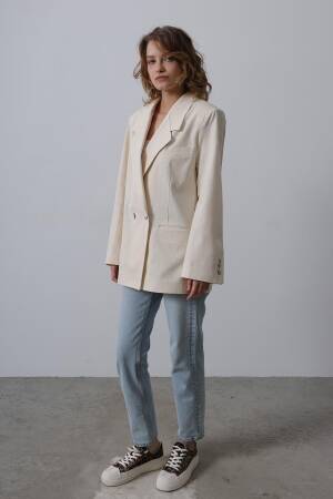 Oversize Blazer Jacket - Stone - Reyon - Globality Store - Women Clothes Wholesale Turkey