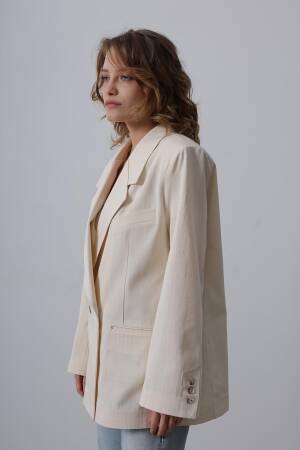 Oversize Blazer Jacket - Stone - Reyon - Globality Store - Women Clothes Wholesale Turkey