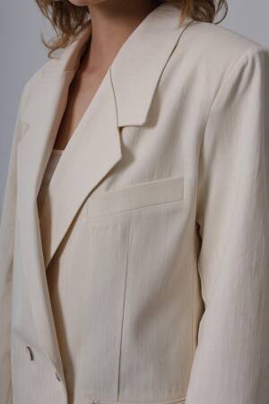 Oversize Blazer Jacket - Stone - Reyon - Globality Store - Women Clothes Wholesale Turkey