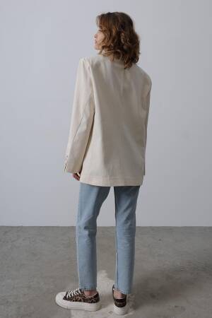 Oversize Blazer Jacket - Stone - Reyon - Globality Store - Women Clothes Wholesale Turkey