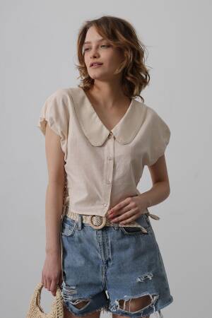 Baby Collar Side Tie Blouse - Reyon - Globality Store - Women Clothes Wholesale Turkey