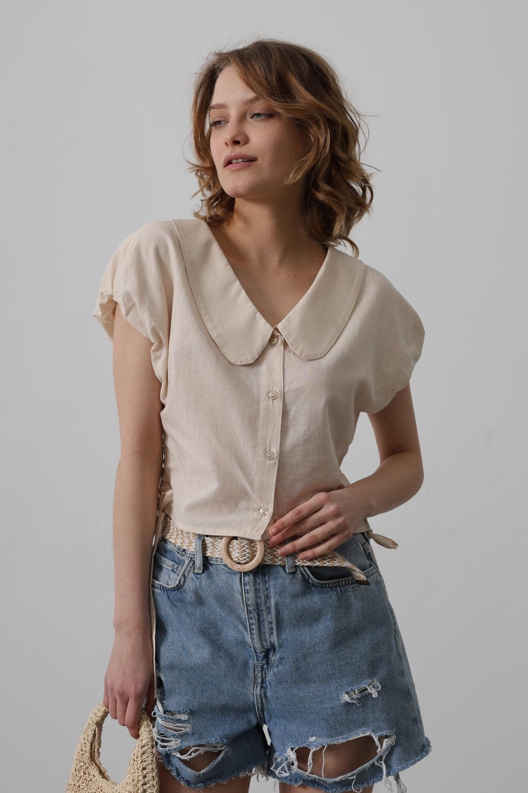 Baby Collar Side Tie Blouse - Reyon - Globality Store - Women Clothes Wholesale Turkey