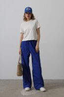 Tie Waist Embroidered Pants - Saks - Reyon - Globality Store - Women Clothes Wholesale Turkey