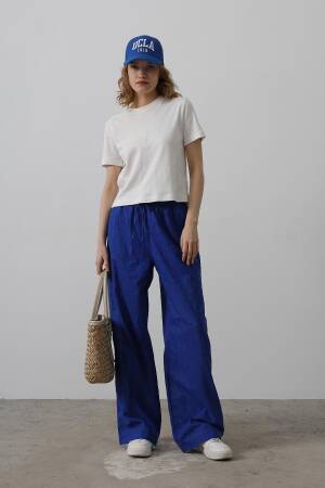 Tie Waist Embroidered Pants - Saks - Reyon - Globality Store - Women Clothes Wholesale Turkey
