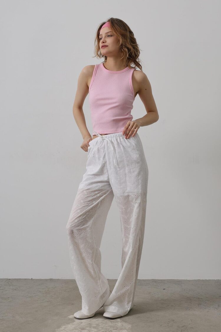 Tie Waist Embroidered Pants