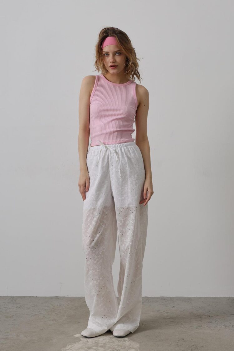 Tie Waist Embroidered Pants - Reyon - Globality Store - Women Clothes Wholesale Turkey
