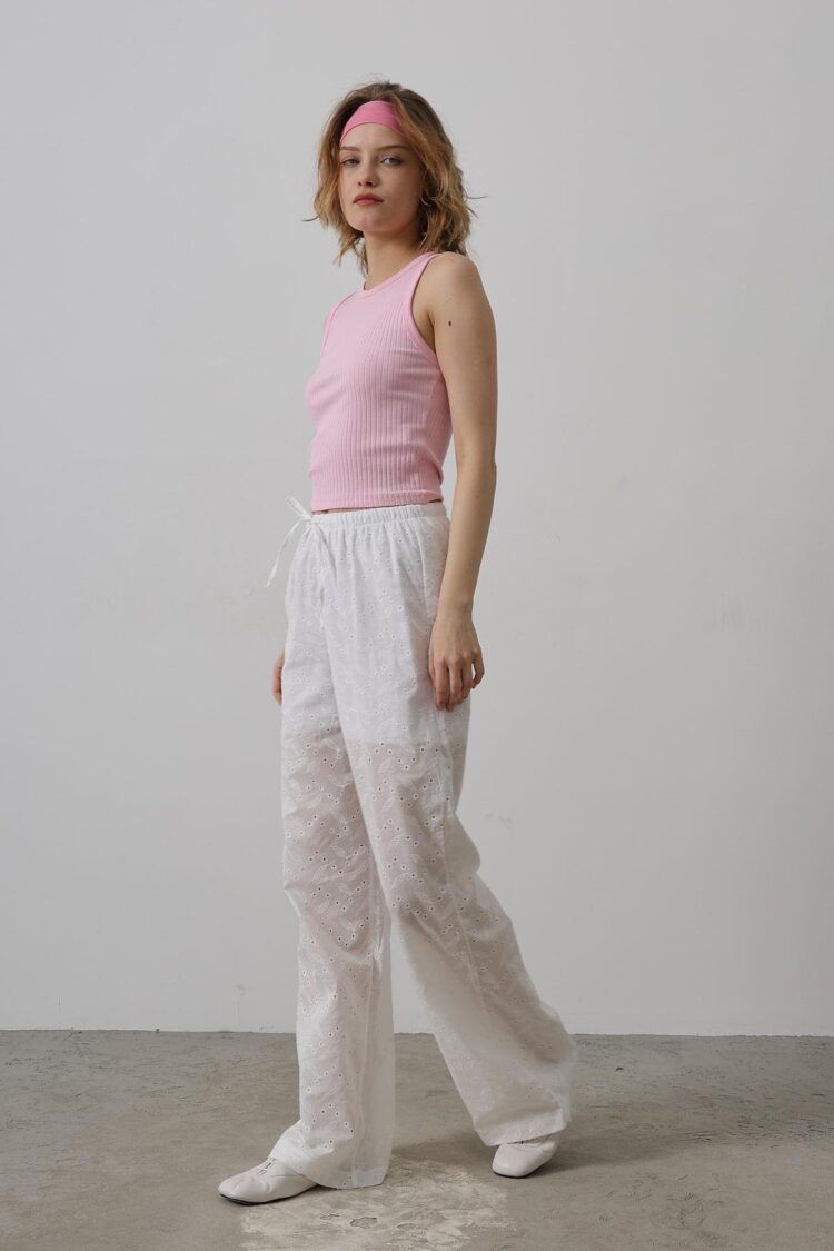 Tie Waist Embroidered Pants