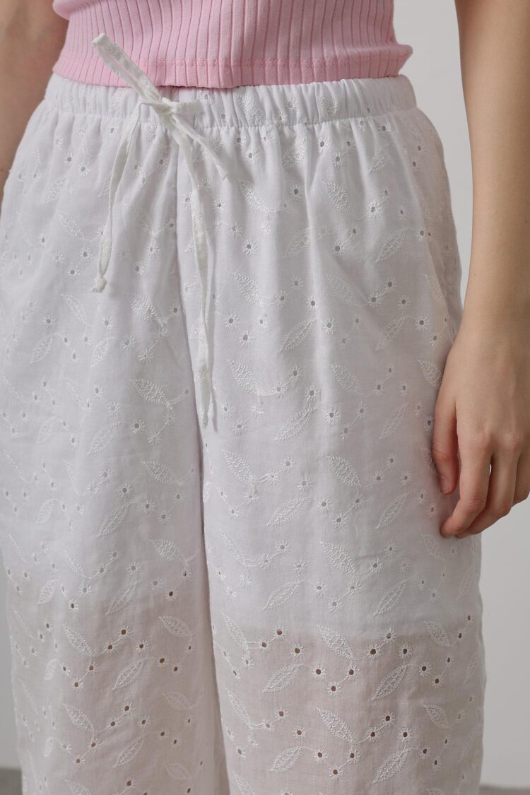 Tie Waist Embroidered Pants