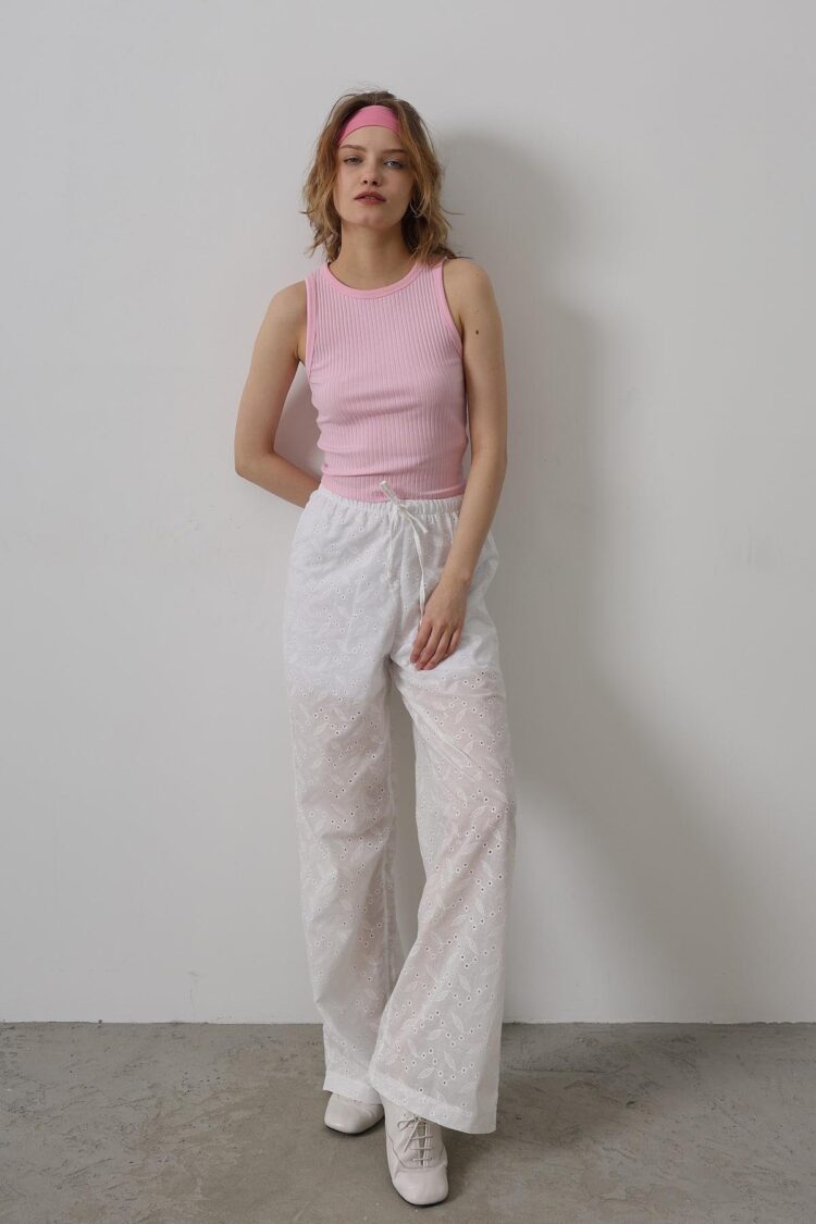 Tie Waist Embroidered Pants