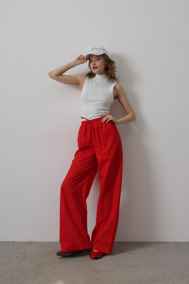 Tie Waist Embroidered Pants