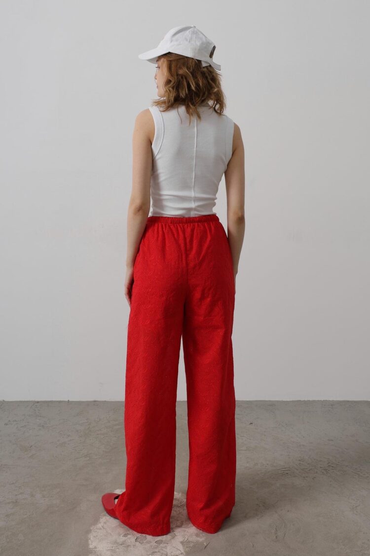 Tie Waist Embroidered Pants