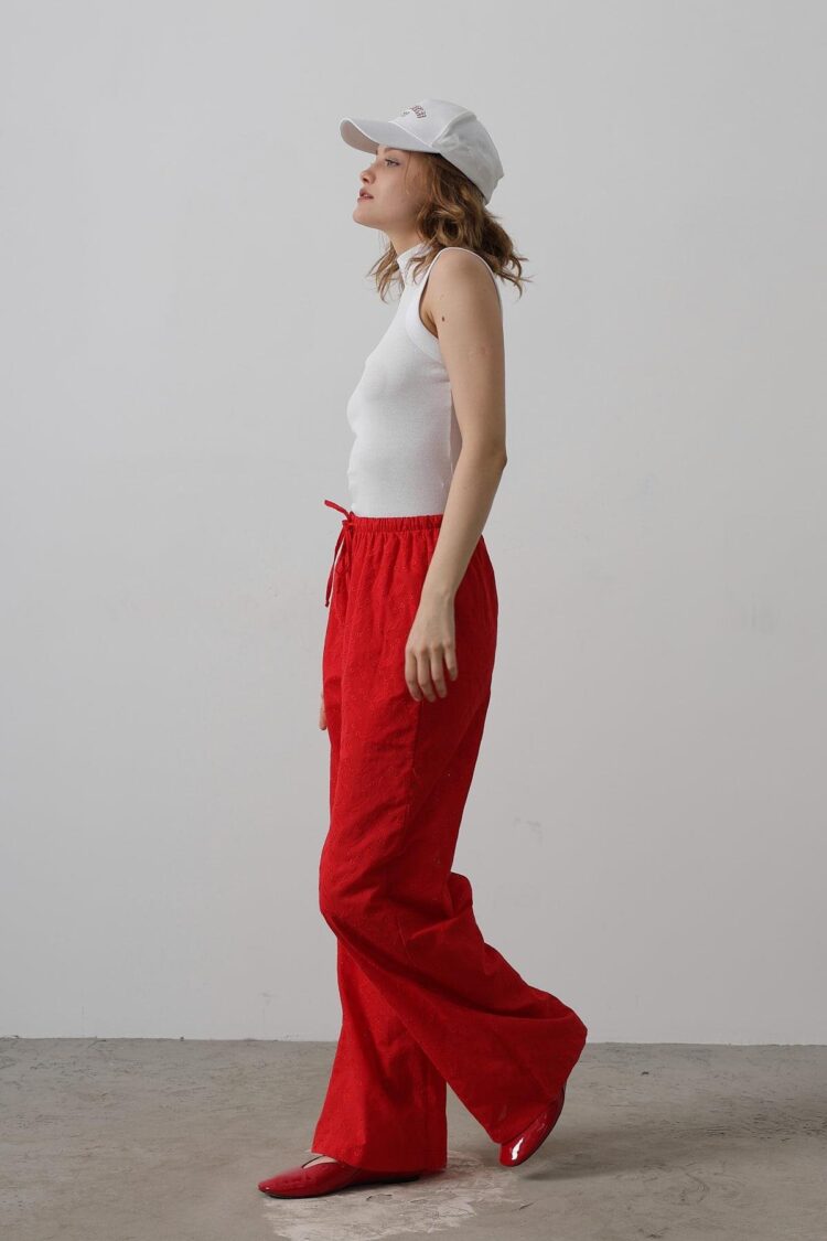 Tie Waist Embroidered Pants