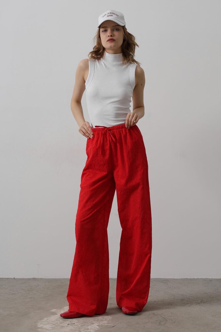 Tie Waist Embroidered Pants