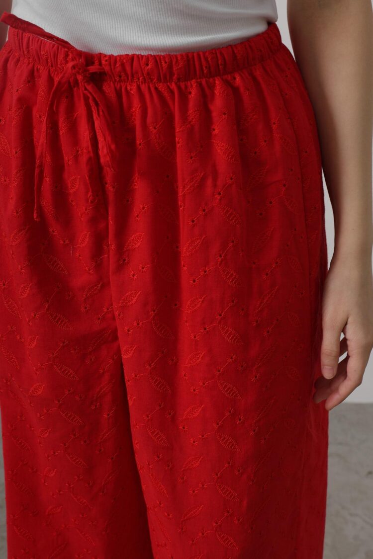 Tie Waist Embroidered Pants