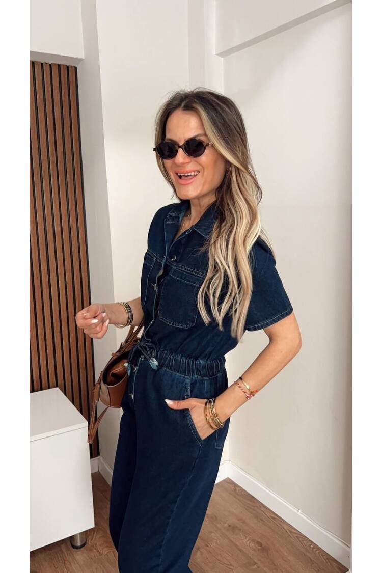 Denim Jumpsuit With Elastic Waist