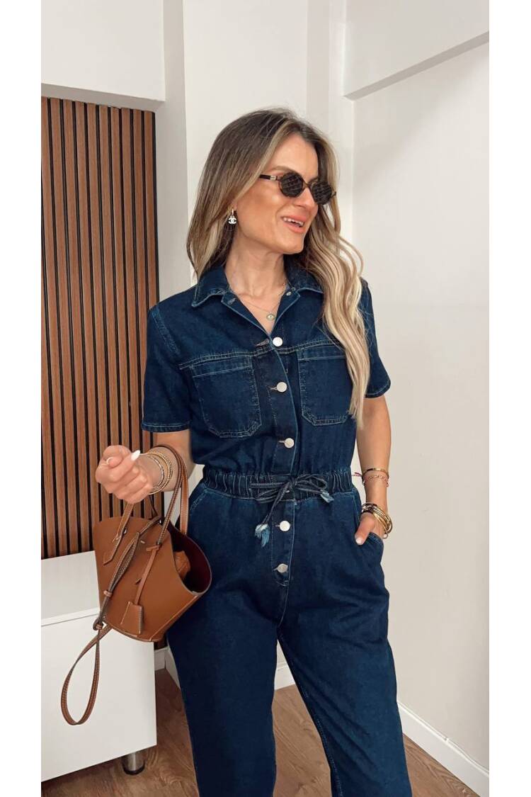 Denim Jumpsuit With Elastic Waist