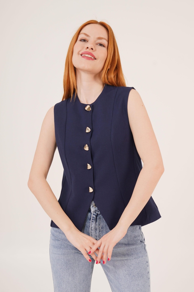 Bright Button DetailedWholesale Vest - Lustrin - Globality Store - Women Clothes Wholesale Turkey