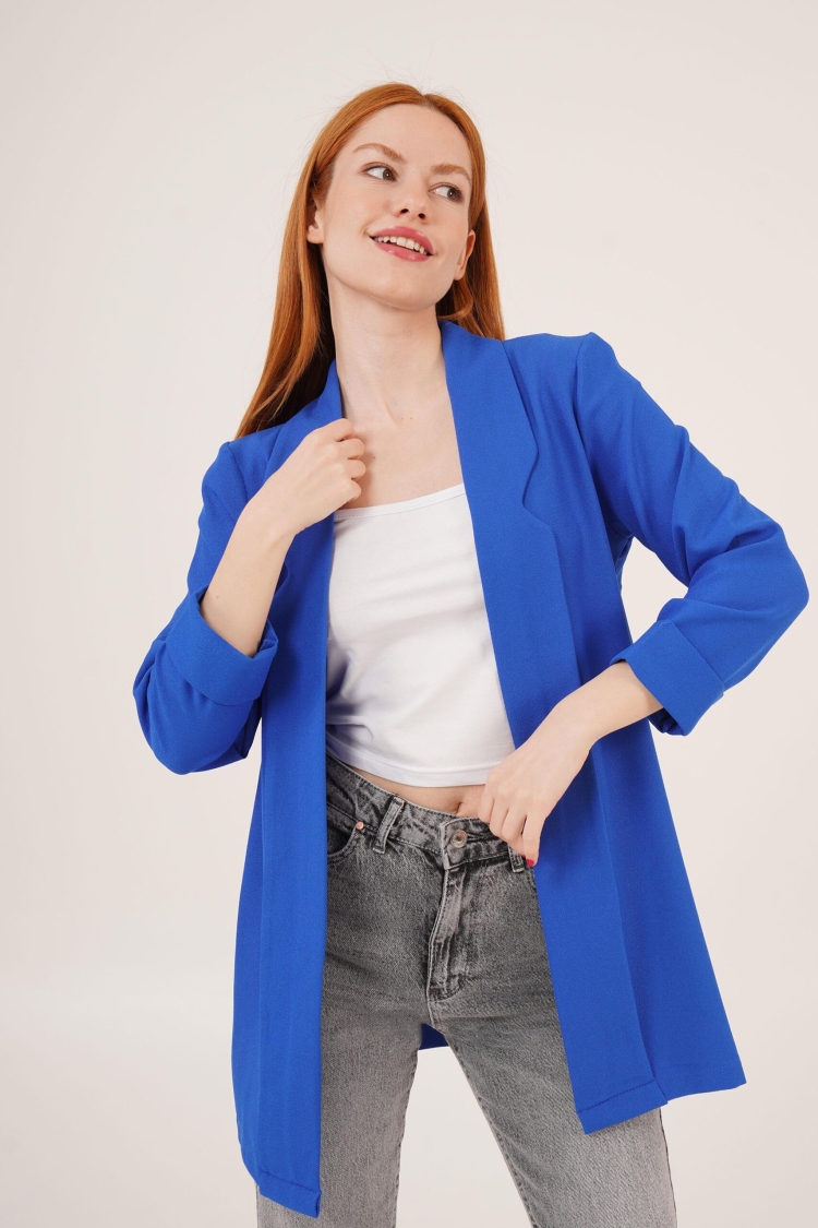 Sleeve Folding Sewing Detailed Saks Wholesale Summer Blazer Jacket