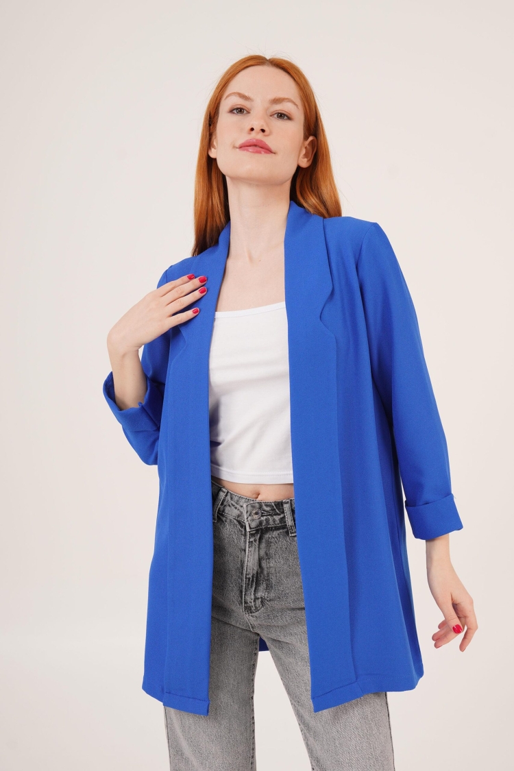 Sleeve Folding Sewing Detailed Saks Wholesale Summer Blazer Jacket - Lustrin - Globality Store - Women Clothes Wholesale Turkey