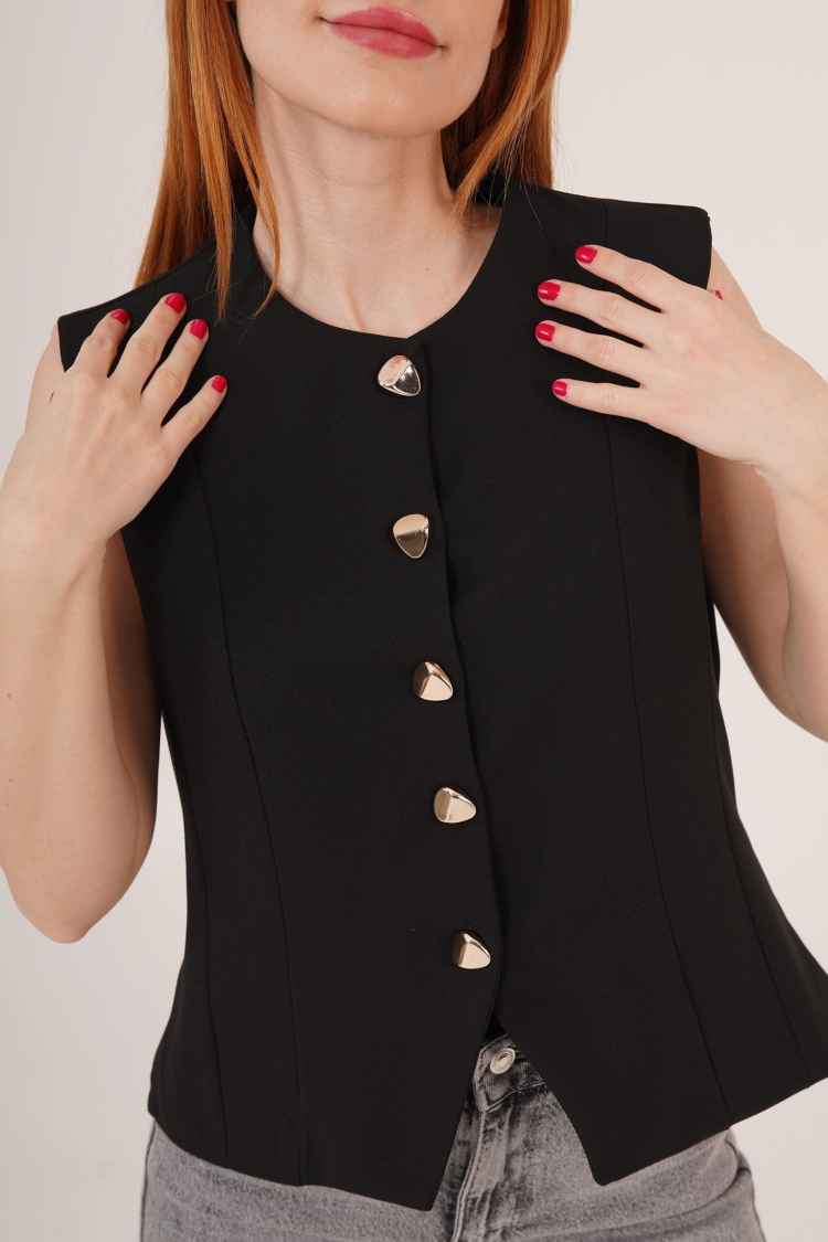 Shiny Button DetailedWholesale Vest - Lustrin - Globality Store - Women Clothes Wholesale Turkey
