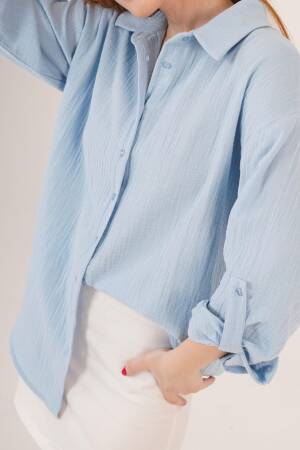 Linen Look Dull Folding Sleeve Wholesale BabyShirt - Lustrin - Globality Store - Women Clothes Wholesale Turkey