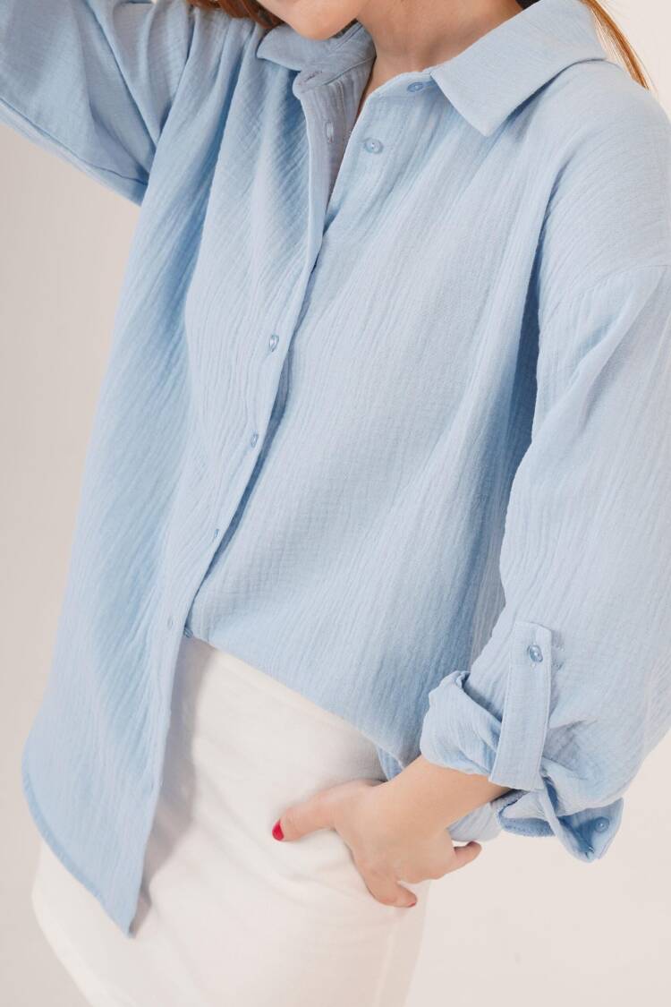 Linen Look Dull Folding Sleeve Wholesale BabyShirt