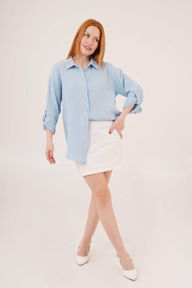 Linen Look Dull Folding Sleeve Wholesale BabyShirt