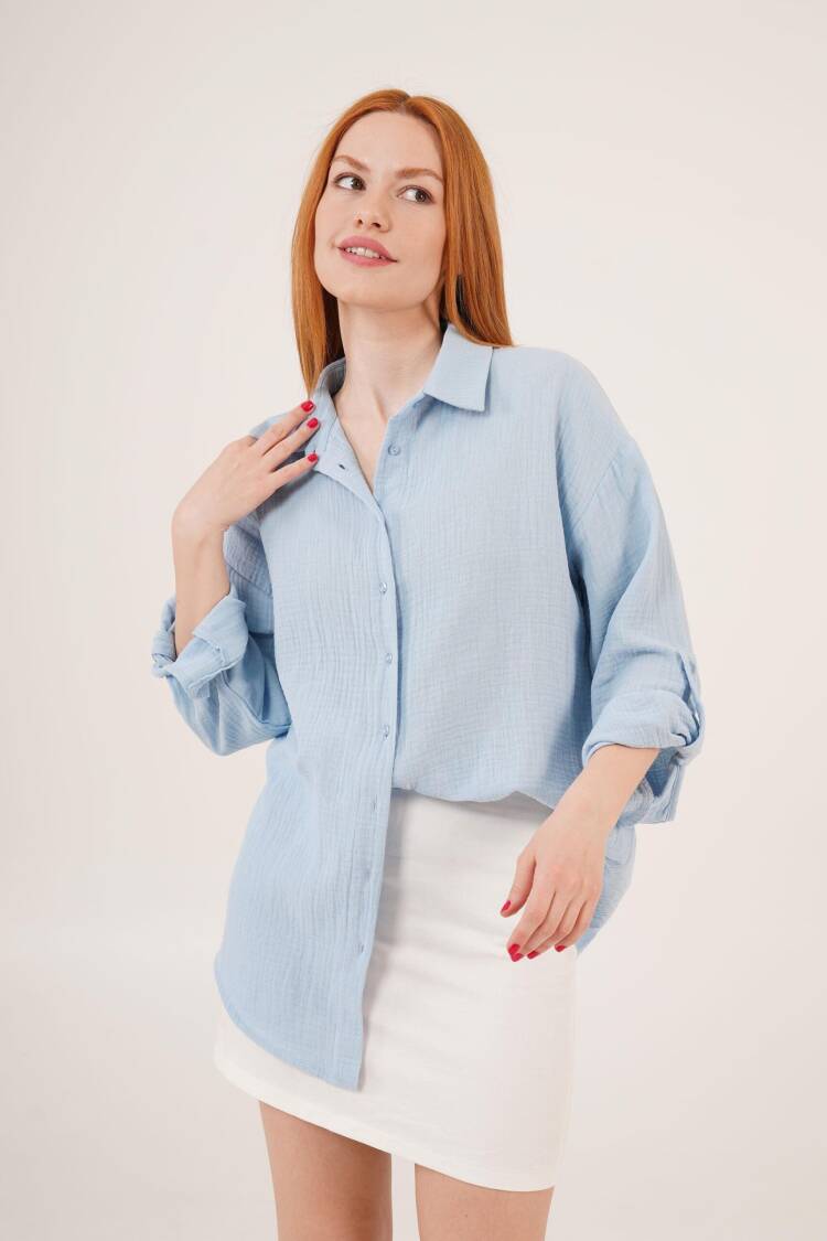 Linen Look Dull Folding Sleeve Wholesale BabyShirt