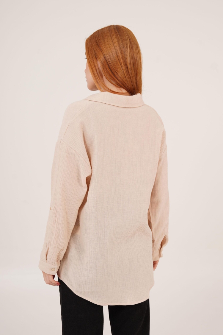 Linen Look Slippery Fold Sleeve WholesaleShirt