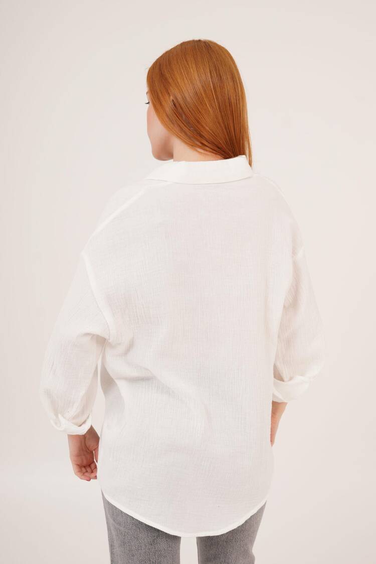 Linen Look Slippery Fold Sleeve WholesaleShirt