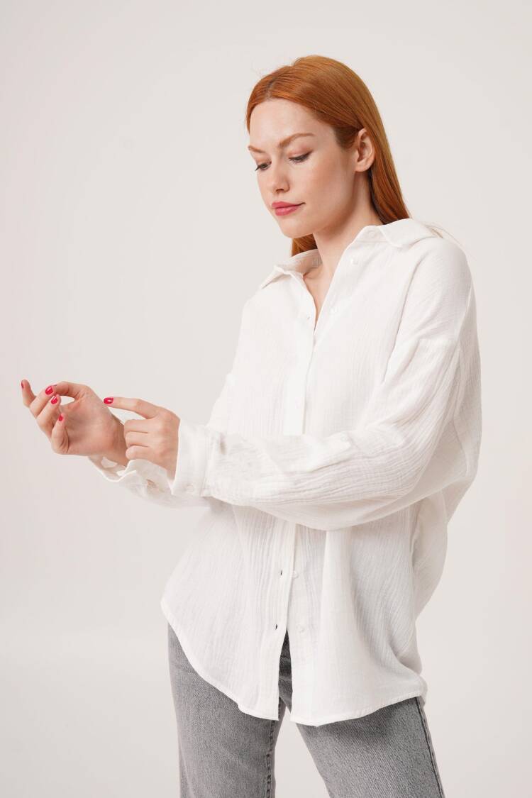 Linen Look Slippery Fold Sleeve WholesaleShirt