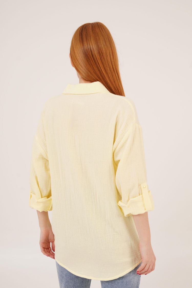 Linen Look Slippery Fold Sleeve WholesaleShirt