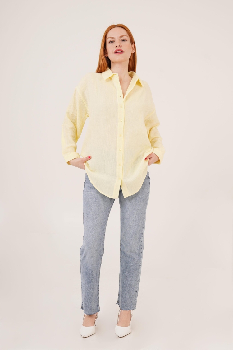 Linen Look Slippery Fold Sleeve WholesaleShirt