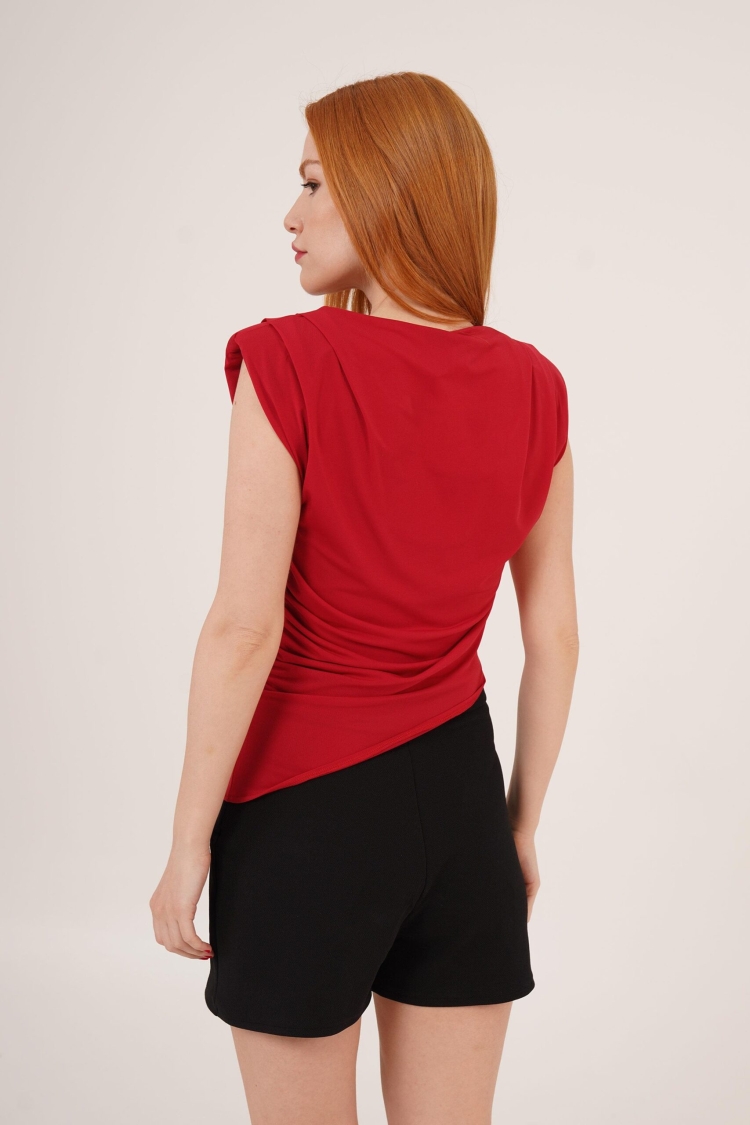 Wadded Side Ruffle AsymmetricWholesale Blouse