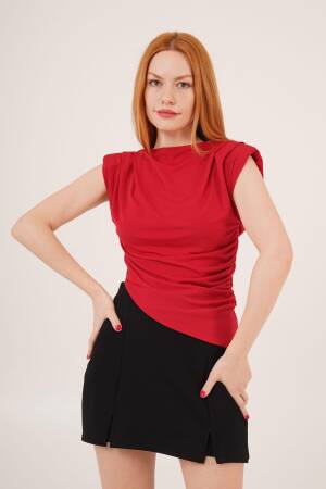 Wadded Side Ruffle AsymmetricWholesale Blouse - Lustrin - Globality Store - Women Clothes Wholesale Turkey