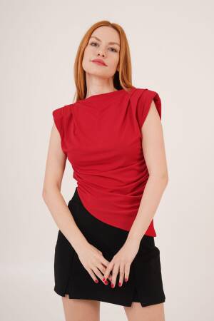 Wadded Side Ruffle AsymmetricWholesale Blouse - Lustrin - Globality Store - Women Clothes Wholesale Turkey