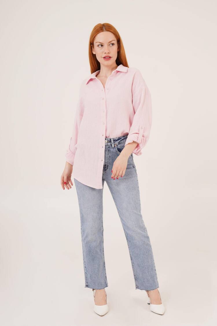 Linen Look Dull Fold Sleeve Shirt