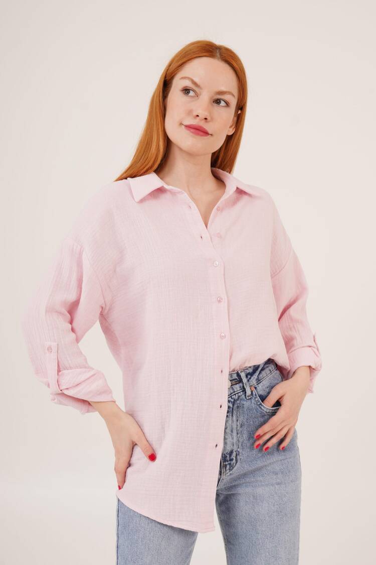 Linen Look Dull Fold Sleeve Shirt