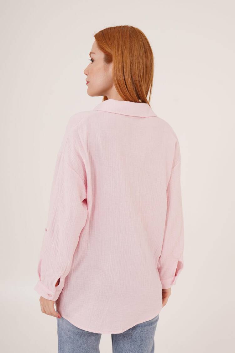 Linen Look Dull Fold Sleeve Shirt