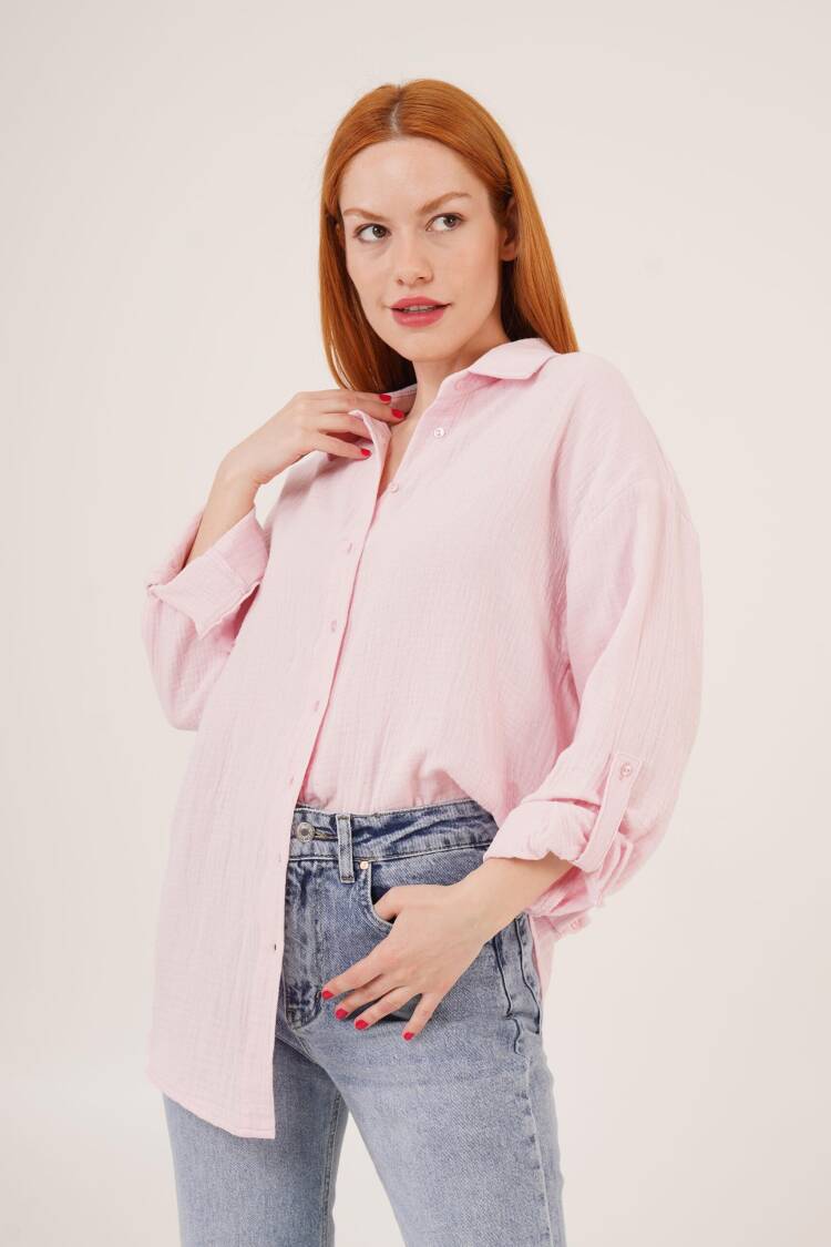 Linen Look Dull Fold Sleeve Shirt