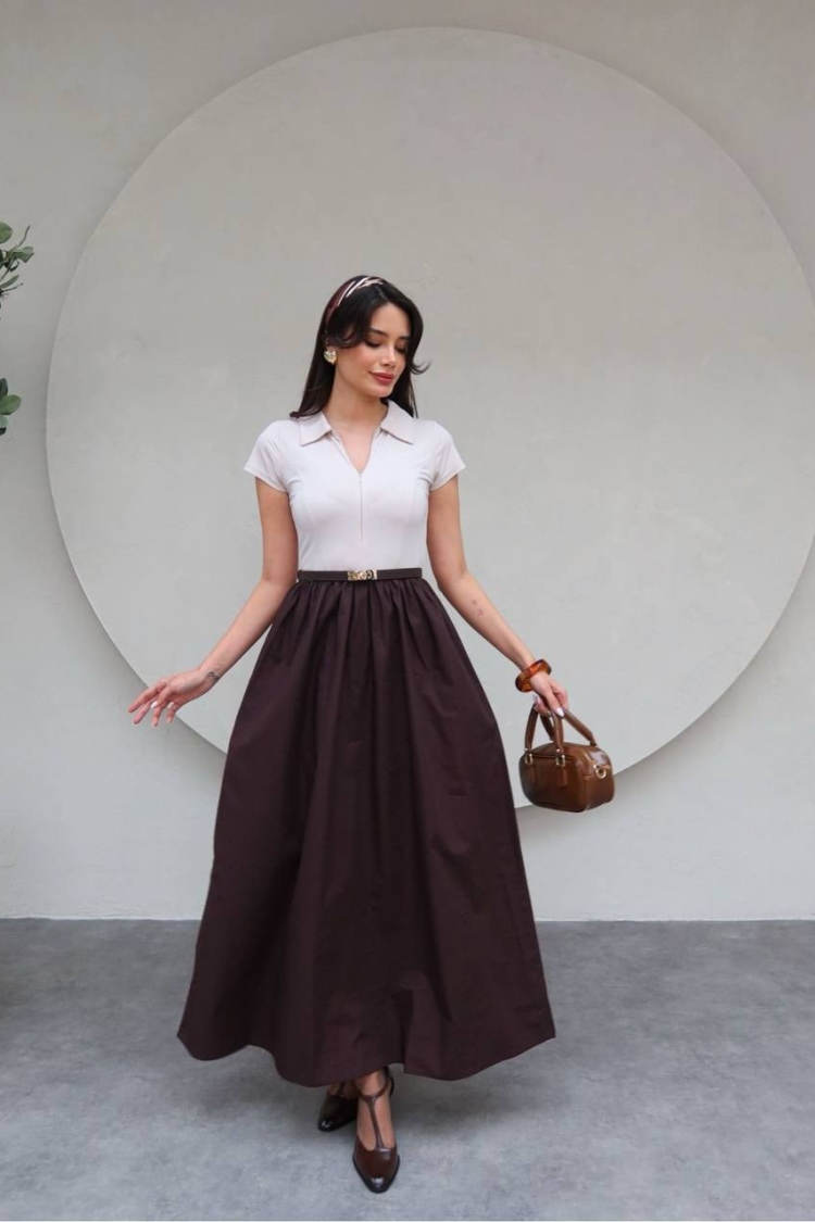 Dress - Dark Brown - ESPADA - Globality Store - Women Clothes Wholesale Turkey