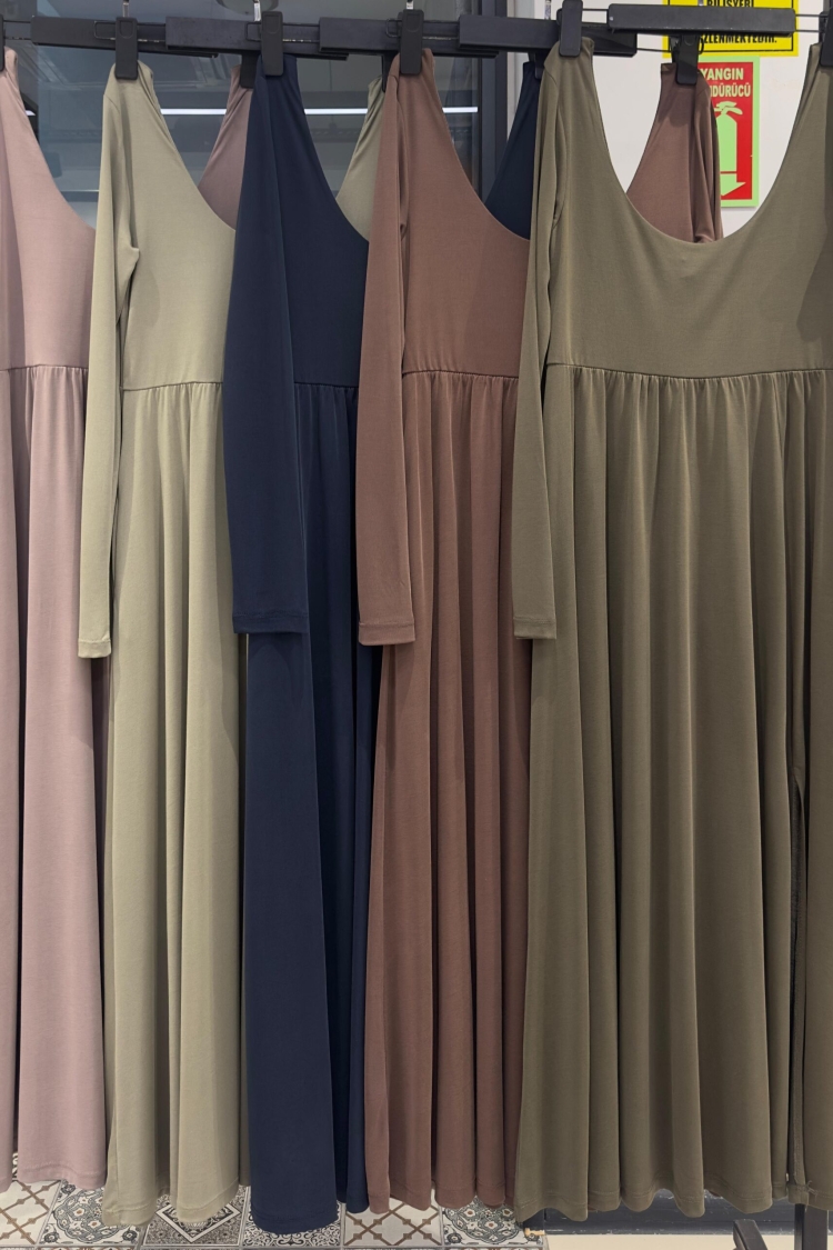 Dress Modal Front Slit - Cream Rouge - Globality Store - Women Clothes Wholesale Turkey