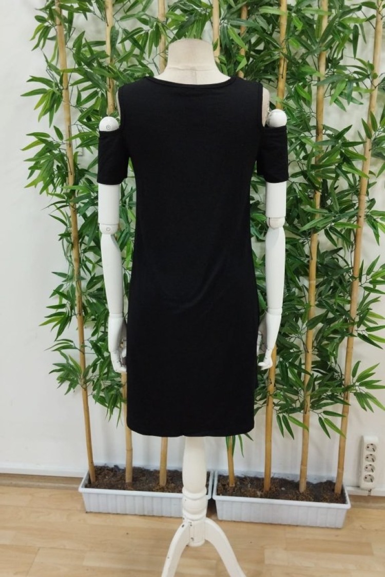 Women's Off Shoulder Off Shoulder Short Sleeve Bird's Eye Detailed Viscose Dress - Black