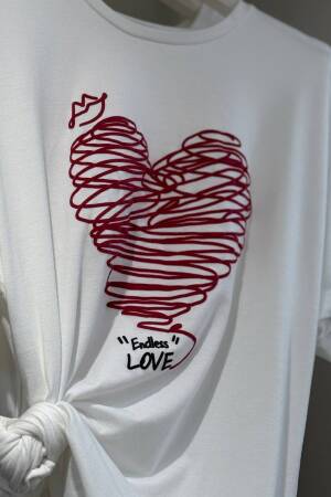 Heart Printed Tshirt - Fiori - Globality Store - Women Clothes Wholesale Turkey